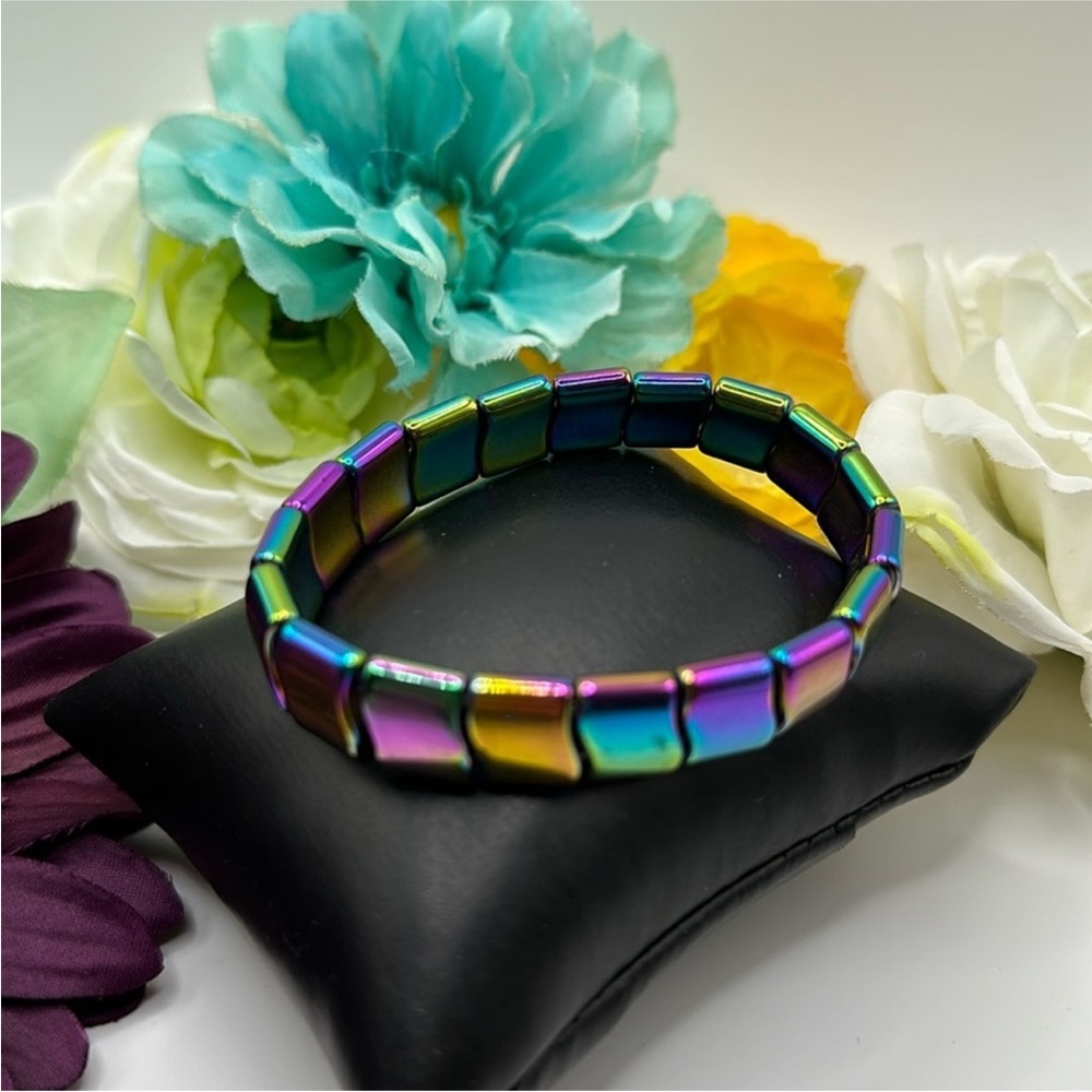 Multi Colored Oil Slick Stretch Bracelet Pink, Blue, Yellow, Purple & Green NEW